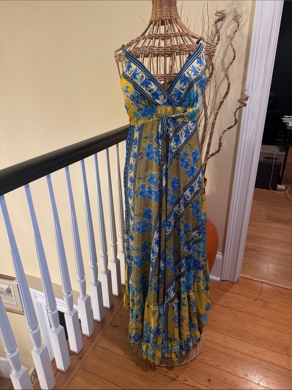 Me 2 Magic flower dress in yellow blue green white and black Made in India